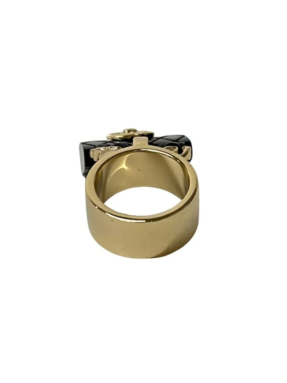 Chanel Ring CC Logo Leather Gold Black Bag Motif Quilted